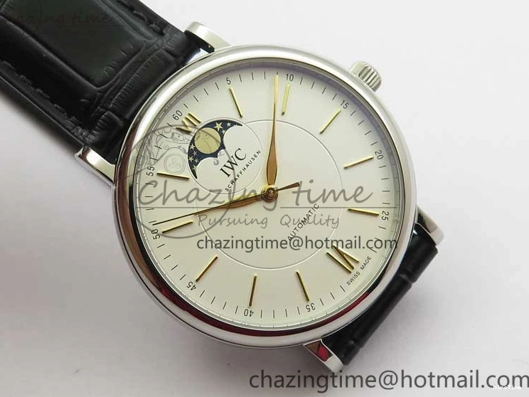 MIROTIME 0308 Vibrant Portofino IW459402 SS MKS 1:1 Best Edition White Dial on Black Leather Strap Miyota 7086